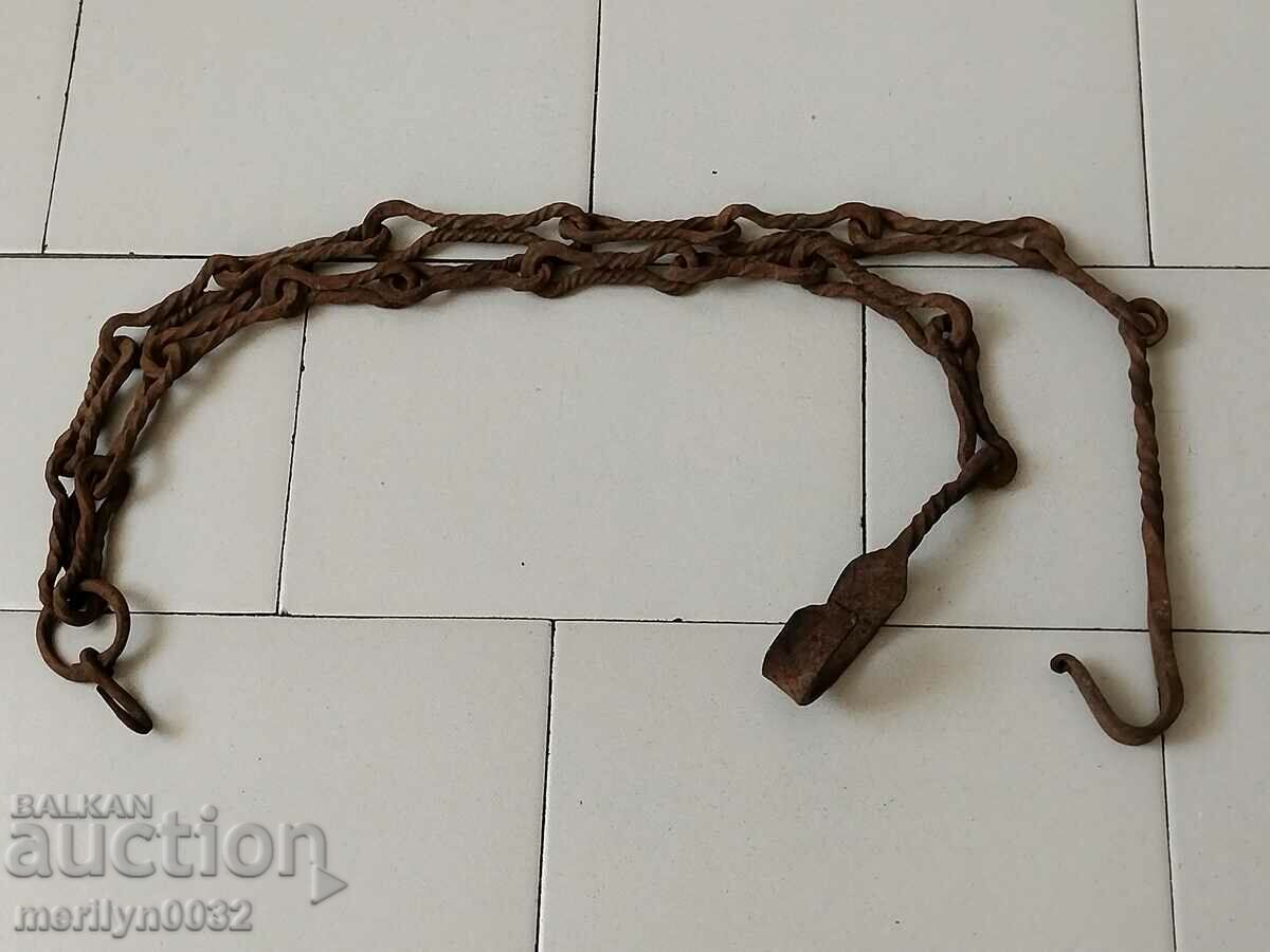 Old Wrought Iron Hearth Chain Wrought Iron Hook Chain - 7 Old Wrought Iron Hearth Chain Wrought Iron Hook Chain - 7