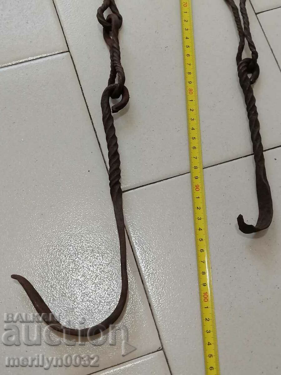 Old Wrought Iron Hearth Chain Wrought Iron Hook Chain - 5 Old Wrought Iron Hearth Chain Wrought Iron Hook Chain - 5