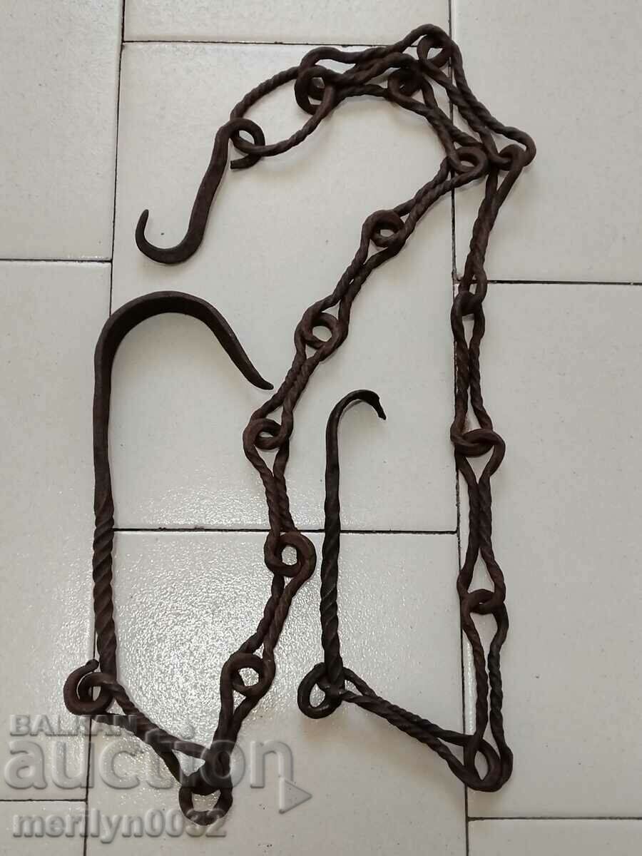 Old Wrought Iron Hearth Chain Wrought Iron Hook Chain - 6 Old Wrought Iron Hearth Chain Wrought Iron Hook Chain - 6