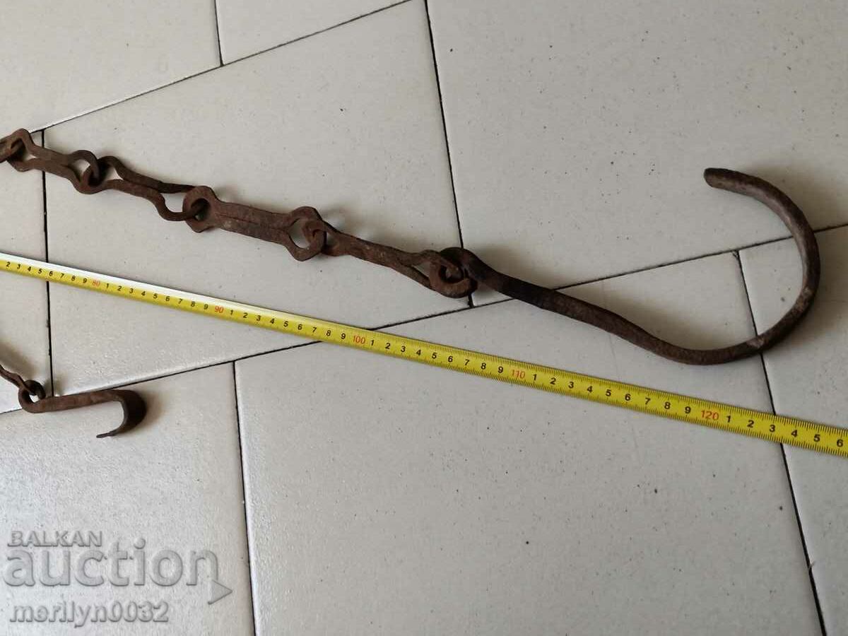 Old Wrought Iron Hearth Chain Wrought Iron Hook Chain - 5 Old Wrought Iron Hearth Chain Wrought Iron Hook Chain - 5