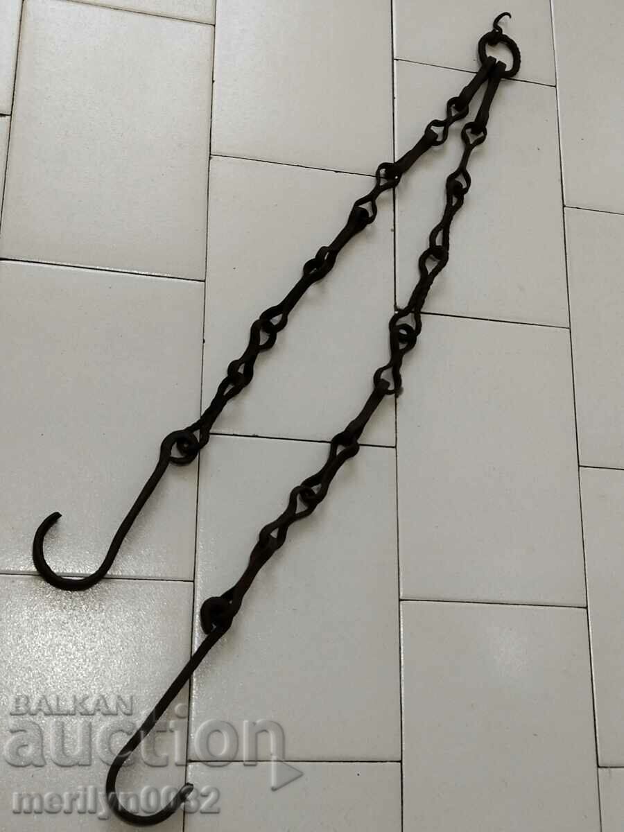Old Wrought Iron Hearth Chain Wrought Iron Hook Chain - 5 Old Wrought Iron Hearth Chain Wrought Iron Hook Chain - 5