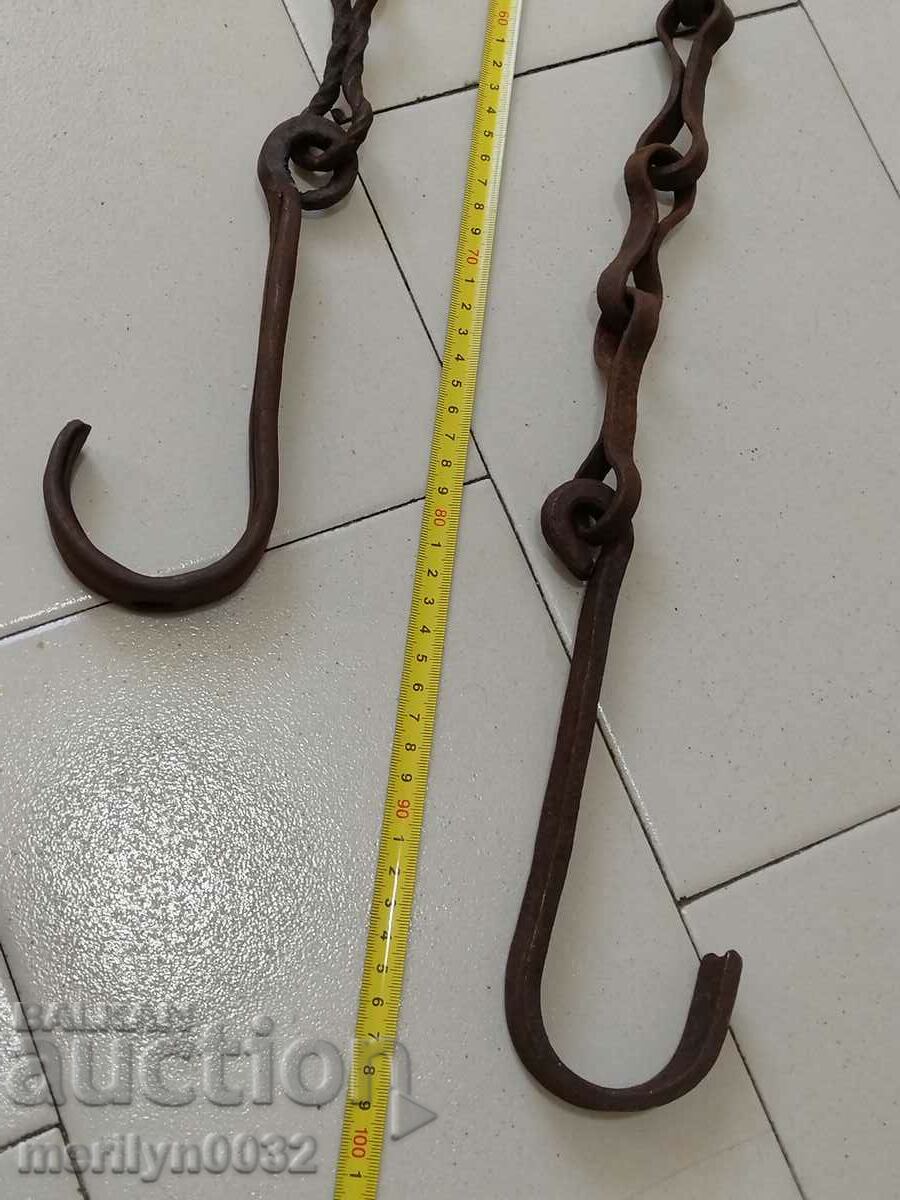 Old Wrought Iron Hearth Chain Wrought Iron Hook Chain - 6 Old Wrought Iron Hearth Chain Wrought Iron Hook Chain - 6