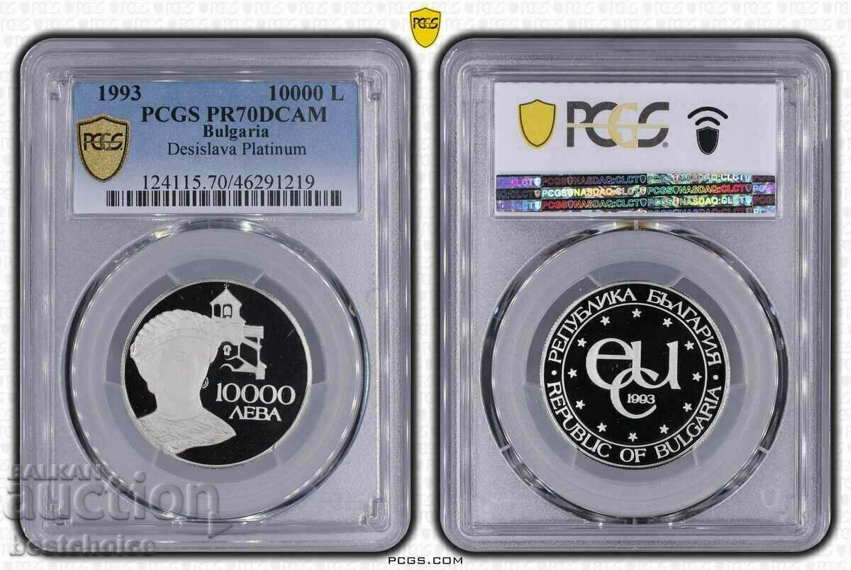 BGN 10,000, 1993. platinum PR70DC, Desislava