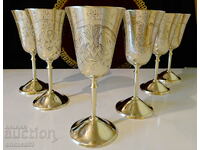 Set of 6 wine glasses, nickel silver.