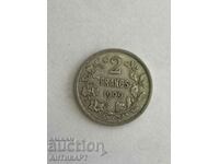 silver coin 2 francs Belgium 1909 silver