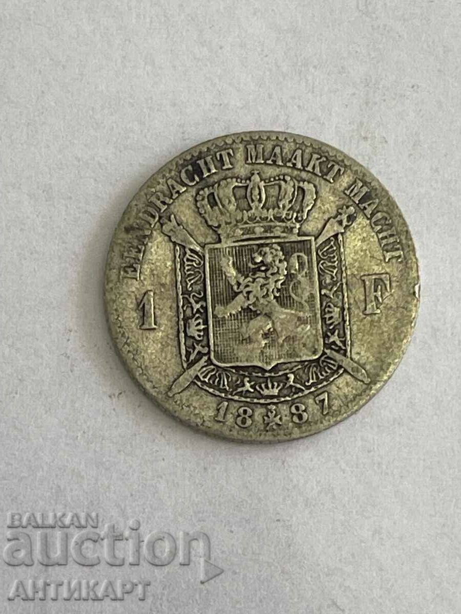 monedă de argint 1 franc Belgia 1887 argint