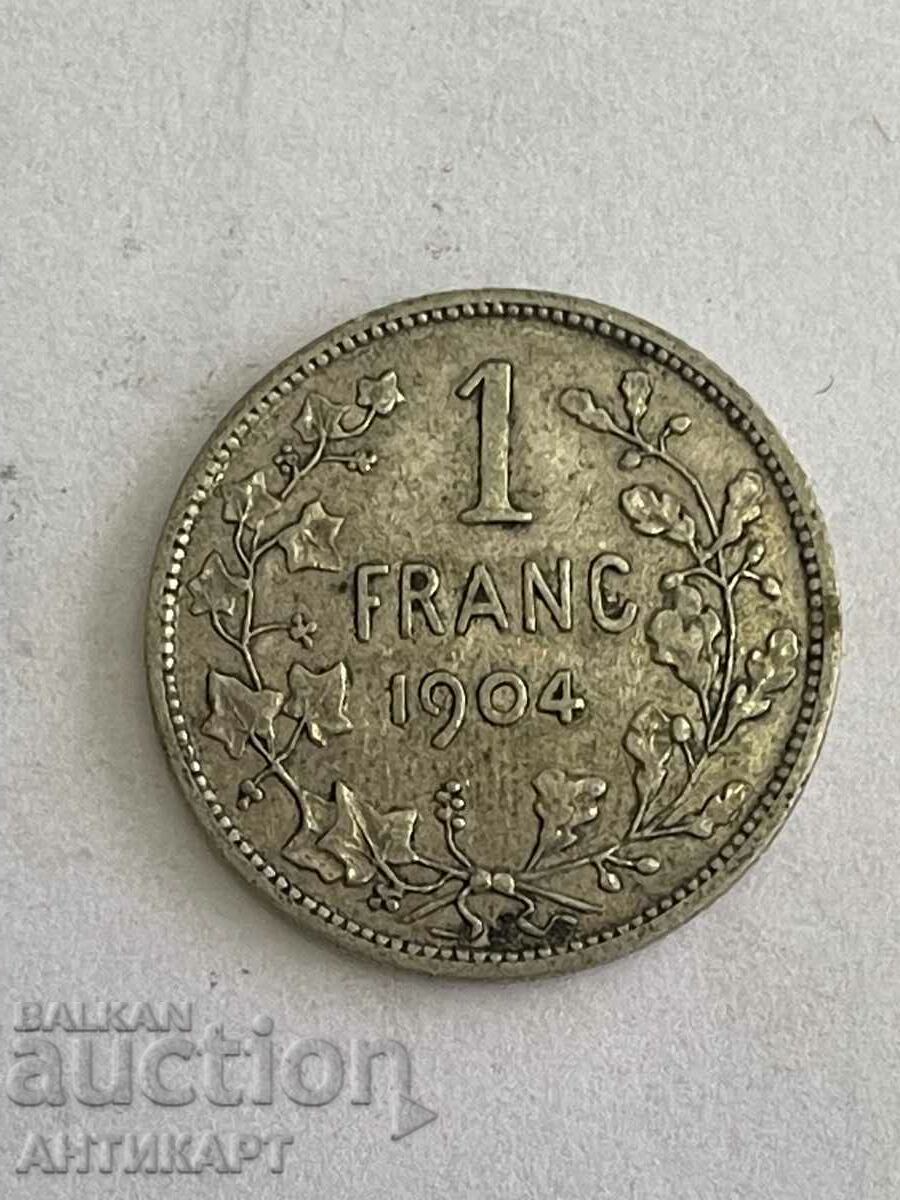 monedă de argint 1 franc Belgia argint 1904