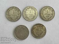 5 pcs. silver coin 1 franc Belgium 1910,11,12,13,14 silver