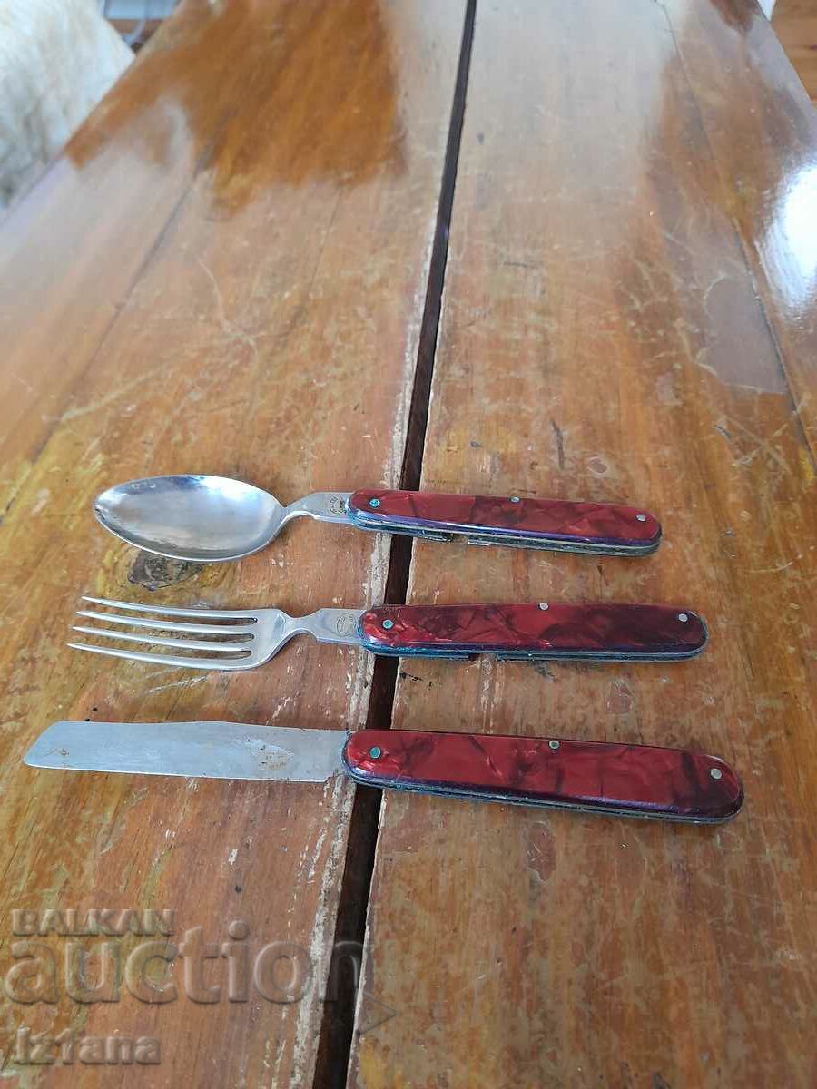 Auction Old folding fork, spoon and knife P. Denev Auction Old folding fork, spoon and knife P. Denev
