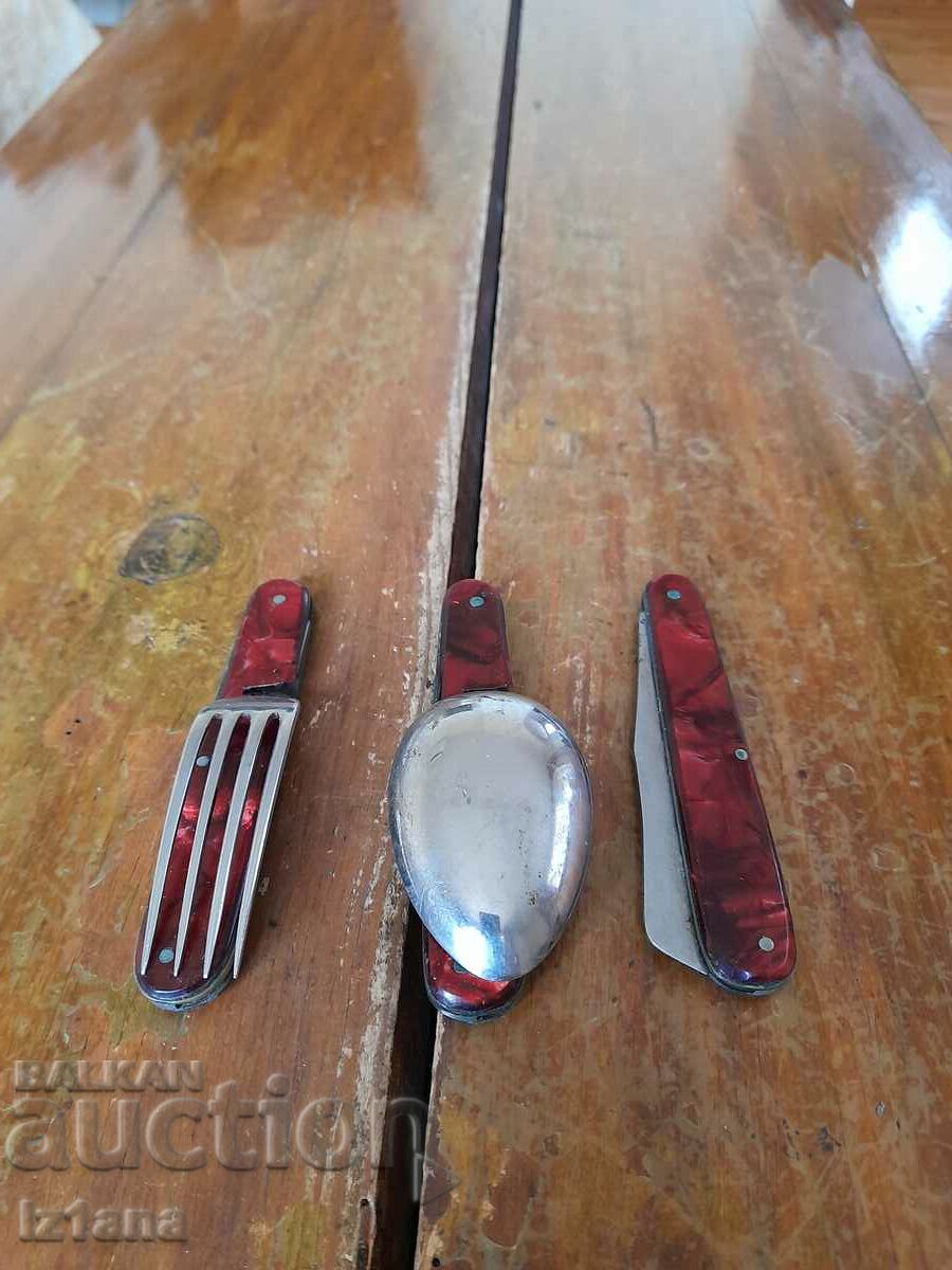 Old folding fork, spoon and knife P. Denev