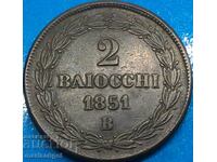 2 baiochi 1851 B - Bologna Vatican Pius IX 35 mm bronze