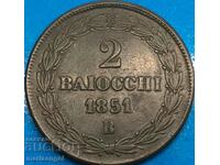 2 baiochi 1851 B - Bologna Vatican Pius IX 35 mm bronz