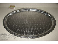 Stainless metal tray 35 cm ellipse engraved, excellent