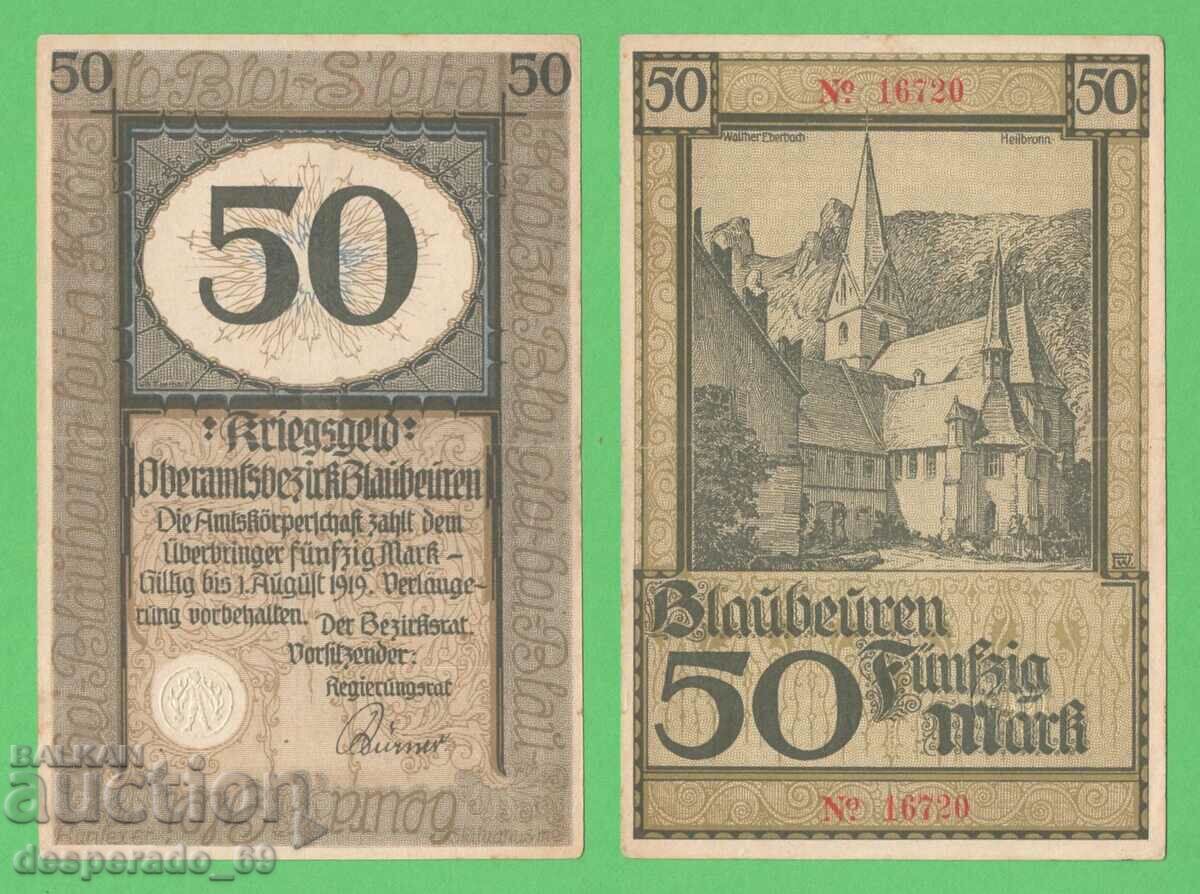 (¯`'•.¸GERMANY (Blaubeuren) 50 marks 1918¸.•'´¯)