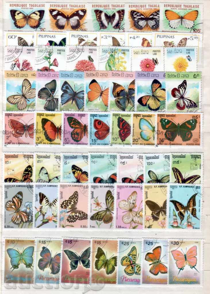 Lot Butterflies 9 com.series+ 4 stamped blocks (O)