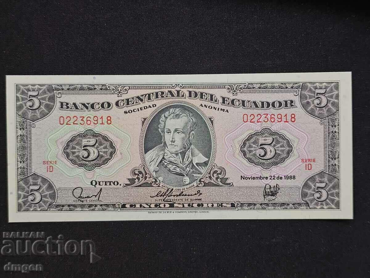 5 Sucre Ecuador 1988 UNC