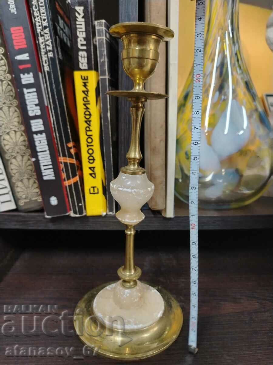 Bronze candlestick with quartz elements