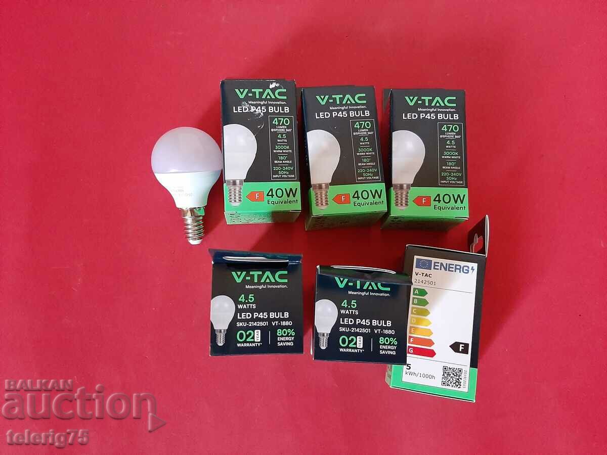 Becuri LED Becuri V-TAC -220V-4.5W,3000K,E14-6 bucati