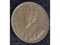 Canada George V 1920 One Cent 1c Larger Type Bronze Coin