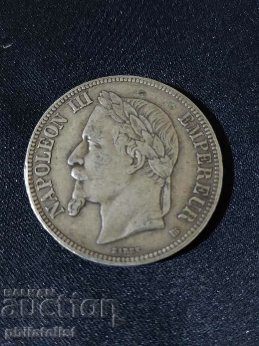 Franța 1867 BB - 5 Franci - Monedă de argint