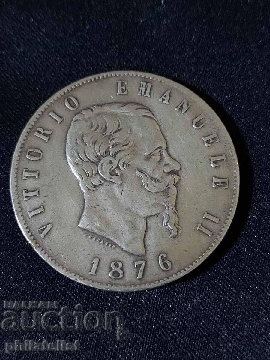 Italia 1876 - 5 lire - monedă de argint Regele Victor Emmanuel al II-lea