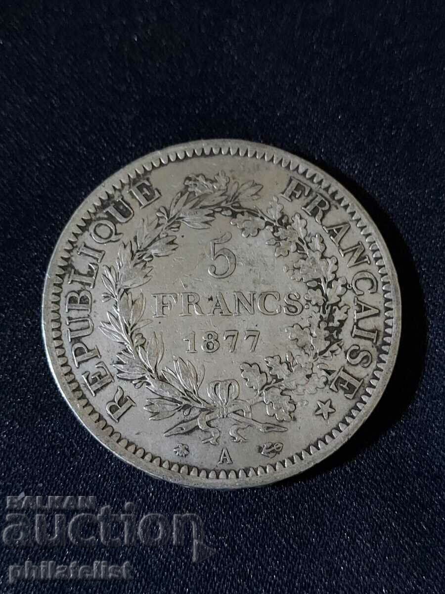 Franța 1877 A - 5 franci - Monedă de argint