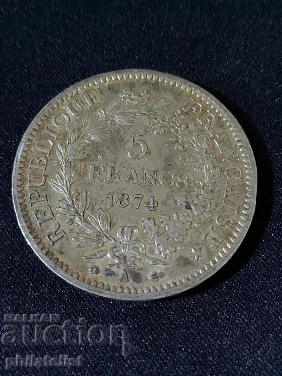 France 1874 - A - 5 francs - Silver coin