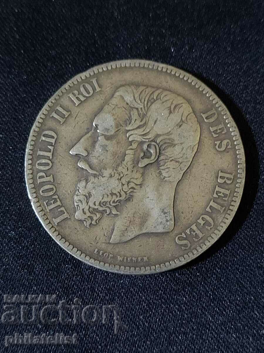 Belgium 1868 - 5 Francs - Leopold II silver coin, #2