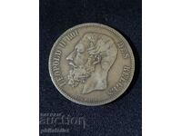 Belgia 1868 - 5 Franci - Moneda de argint Leopold al II-lea, #2