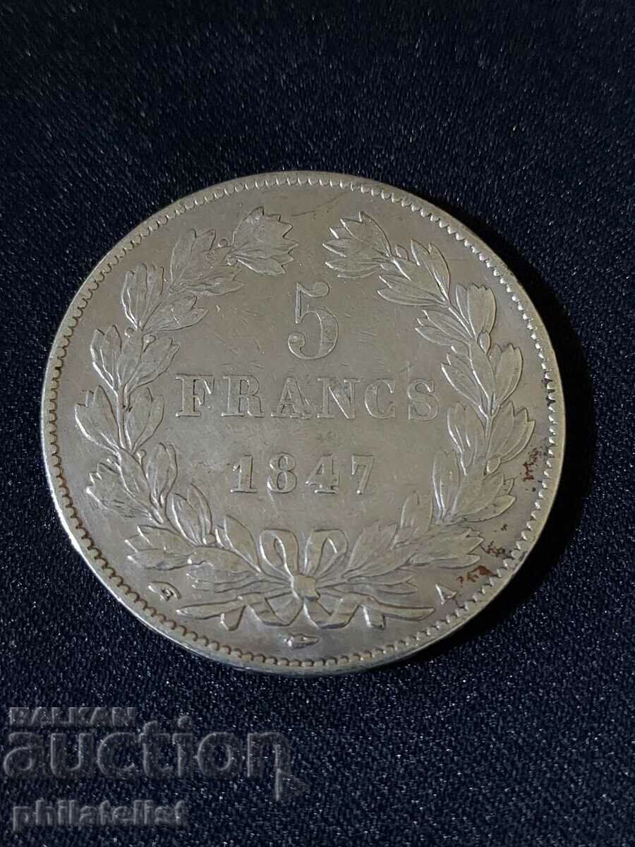 France 1847 A - 5 francs - Silver coin