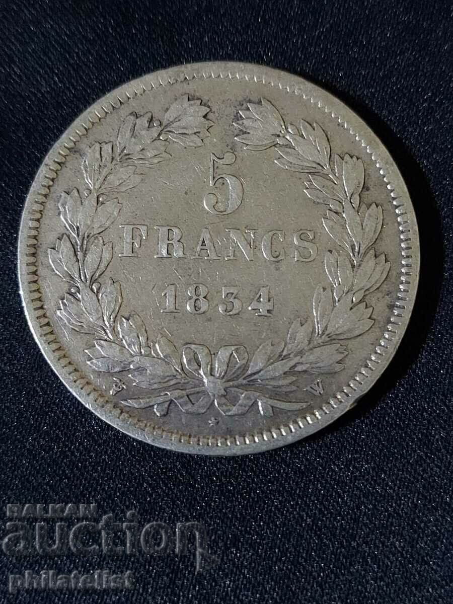 France 1834 W - 5 Francs - Silver Coin #2