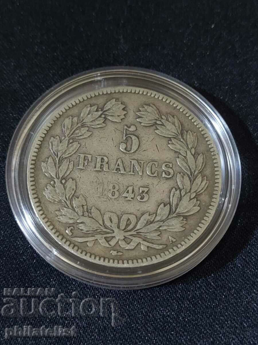 Franța 1843 A - 5 franci - Monedă de argint