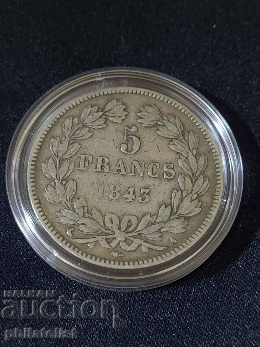 France 1843 A - 5 francs - Silver coin