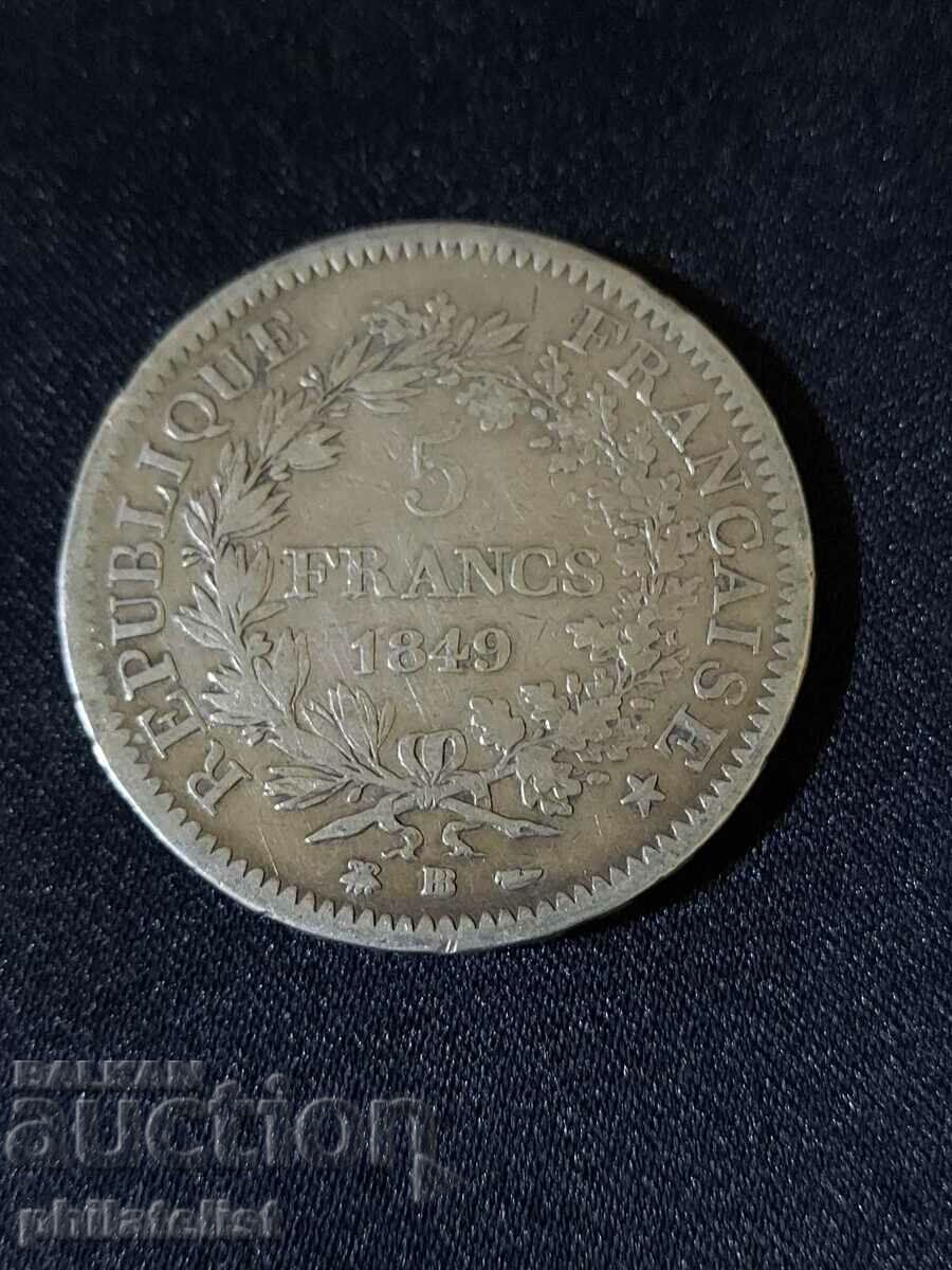 Franța 1849 BB - 5 franci - Monedă de argint