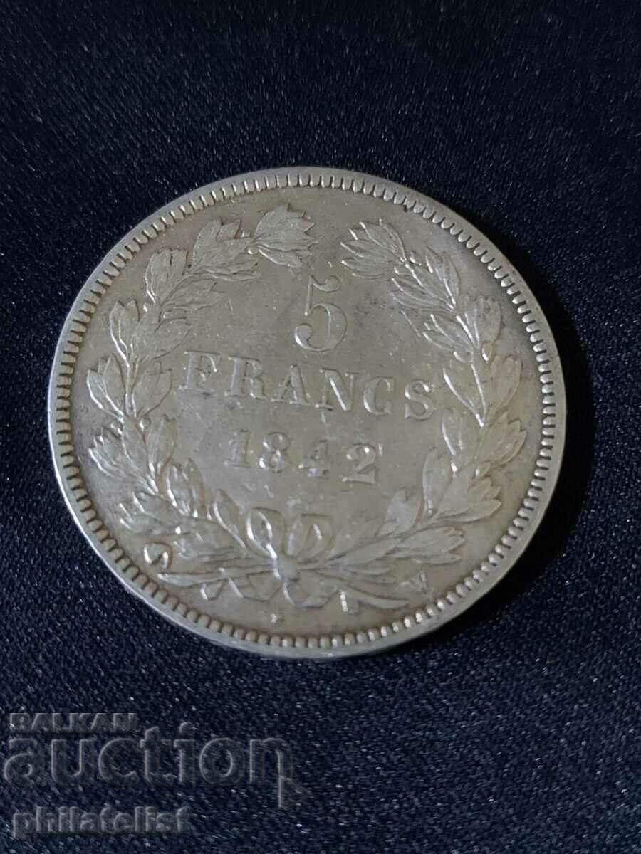 Franța 1842 W – 5 franci, monedă de argint