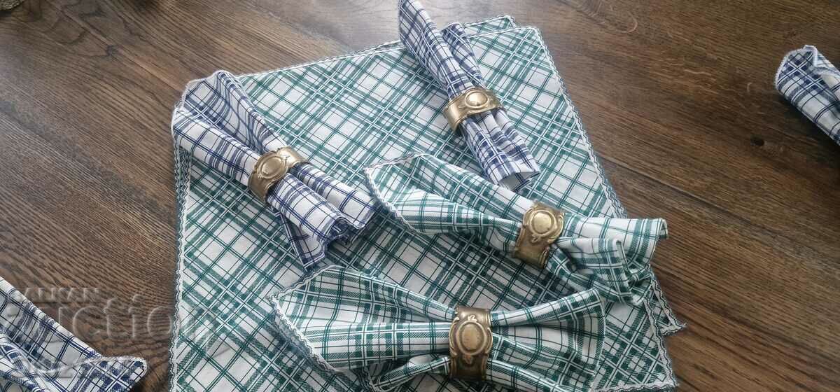 German cotton napkins, 12 pcs, green and blue. - 5 German cotton napkins, 12 pcs, green and blue. - 5