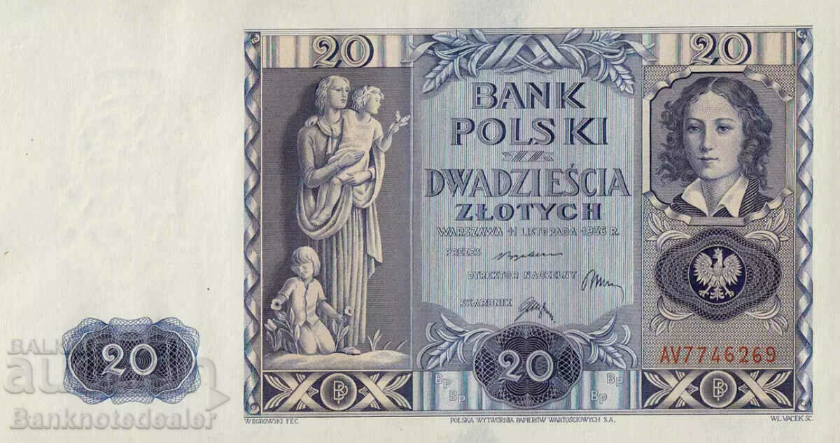 Poland 20 Zlotych 1936 Pick 77