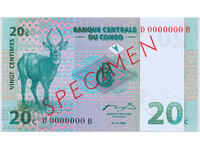 Republica Democratică Congo 20 de cenți 1997 SPECIMEN Pick 83