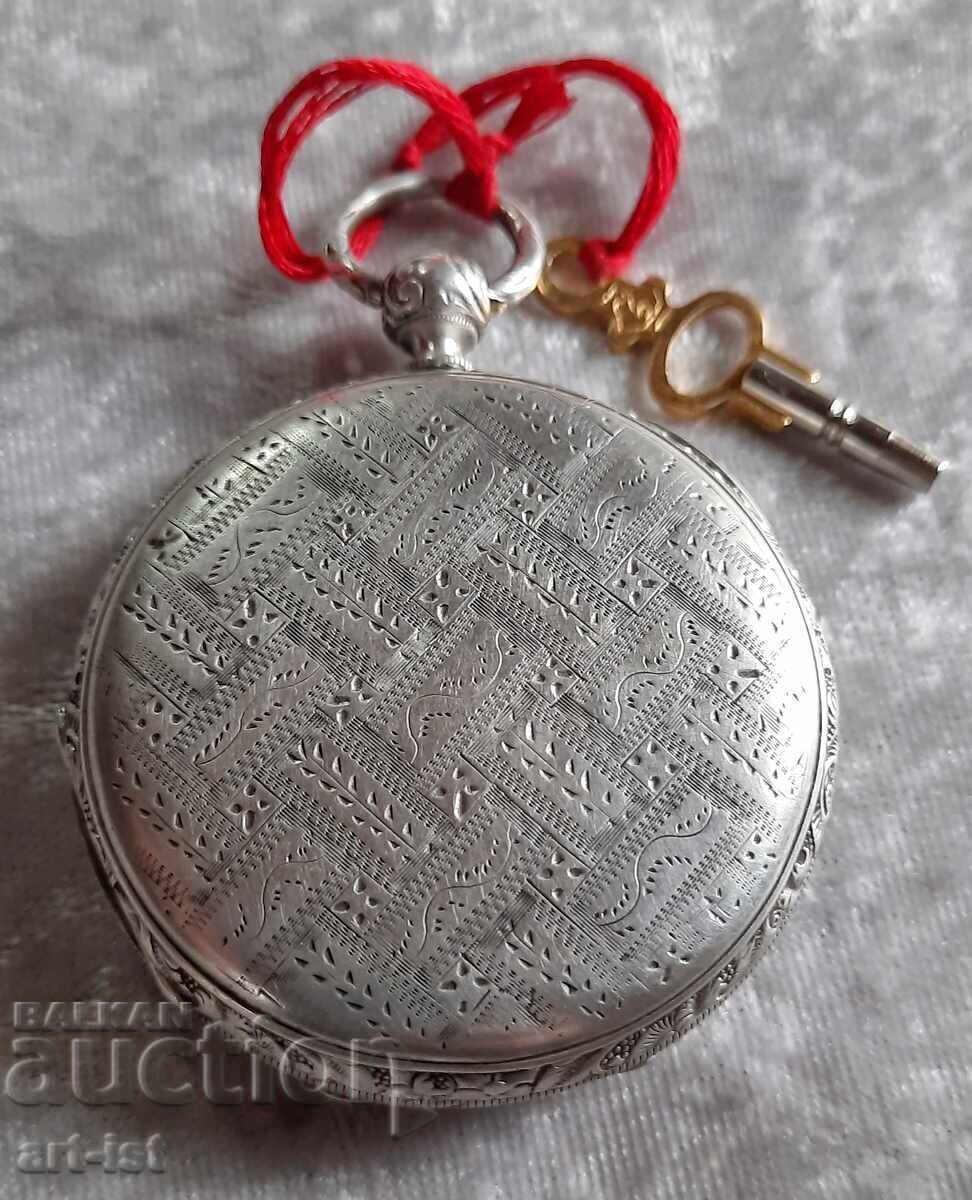 Ceas englezesc de buzunar argintiu antic - 5