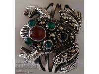 Silver frog ring with stones and marcasite