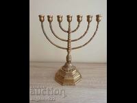 Large solid Jewish bronze menorah candle holder!