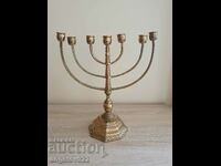 Large solid Jewish bronze menorah candle holder!