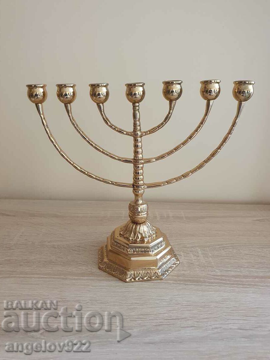 Suport de lumânare Menorah mare din bronz solid evreiesc!