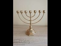 Large solid Jewish bronze menorah candle holder!