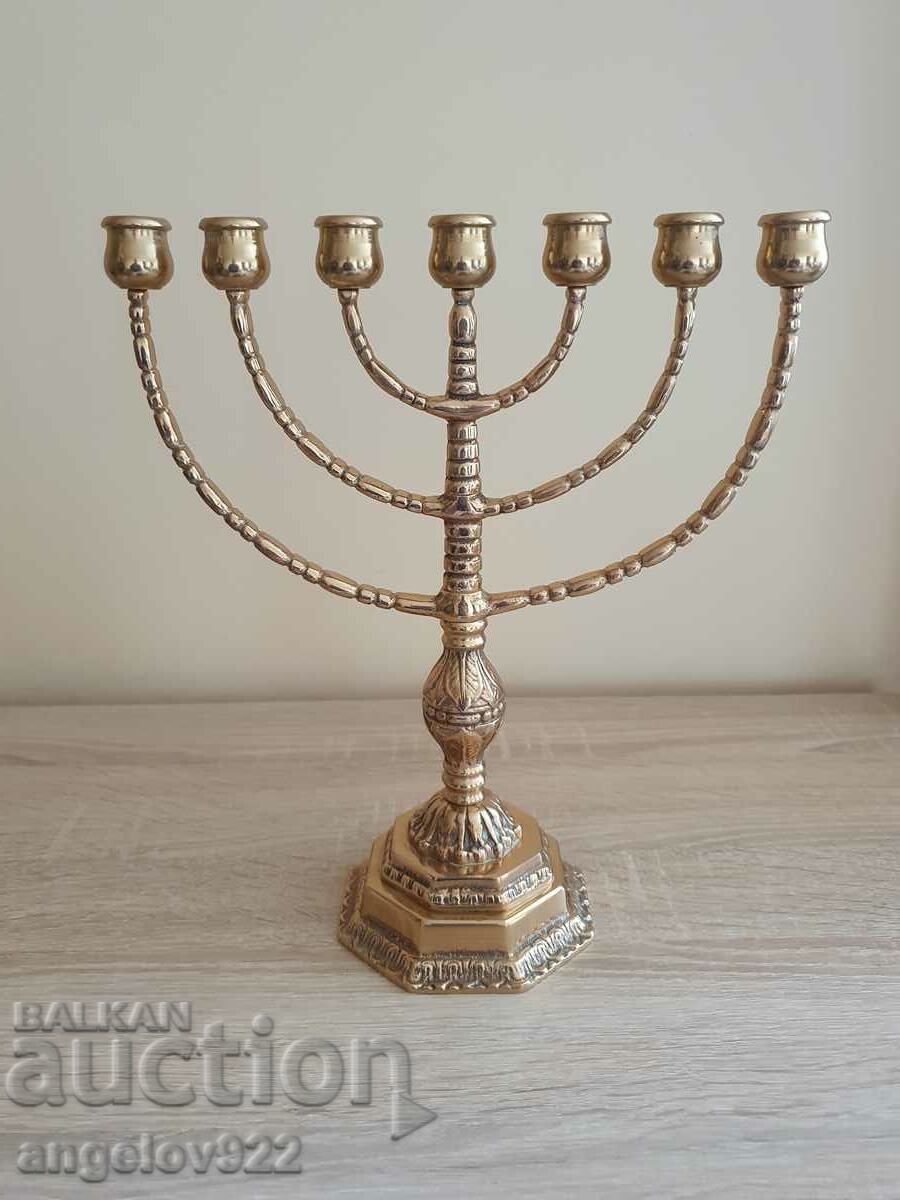 Suport de lumânare Menorah mare din bronz solid evreiesc!