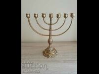 Large solid Jewish bronze menorah candle holder!