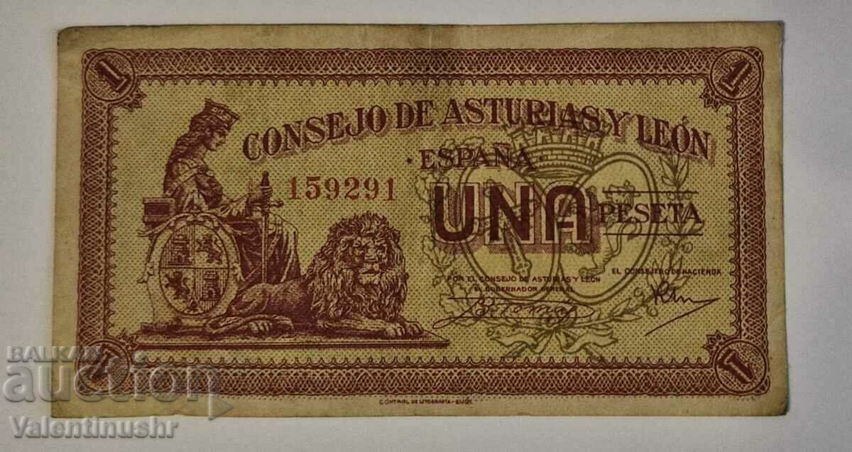 Spain 1 peseta 1936 Council of Asturias and Leon