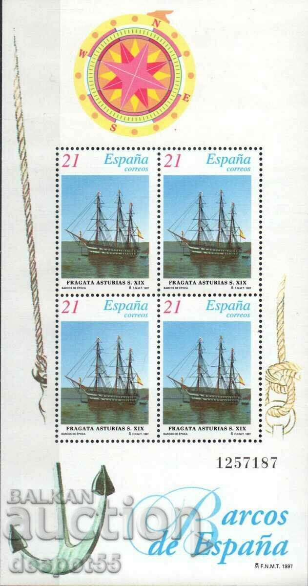 1997. Spain. Old sailing ships. Block.