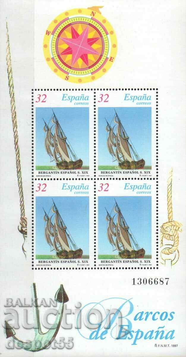 1997. Spain. Old sailing ships. Block.