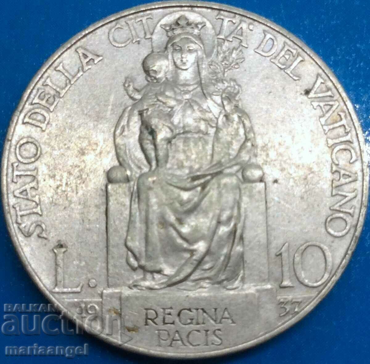 10 Lire 1937 Pontiful Vatican Pius XI Argint